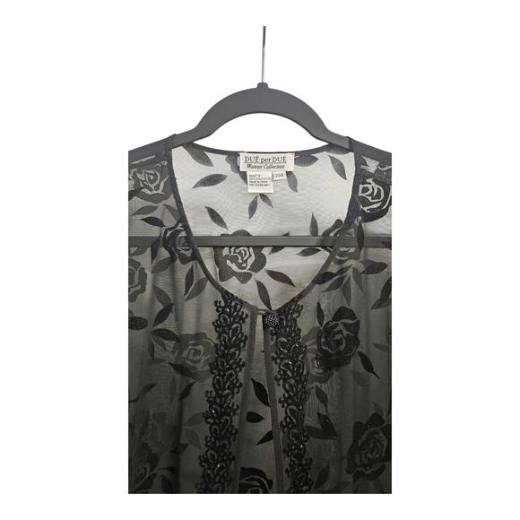 Due Per Due Womens 22W KIMONO Duster Black Velvet Burnout Sheer Floral Beaded - Picture 4 of 9